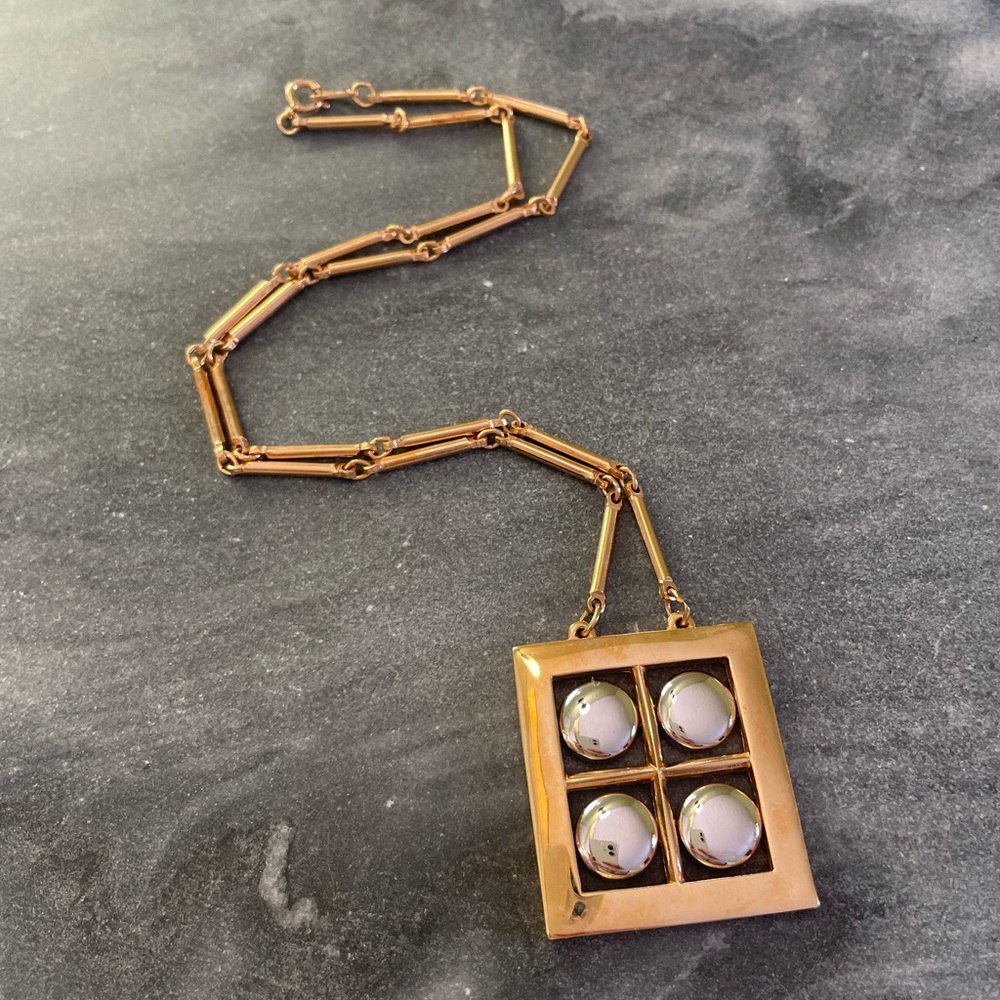 Vintage Mixed Metals Artistry Geometric Pendant Necklace